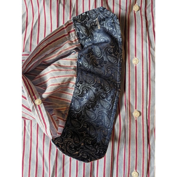 Christian Aujard Men's Blue Striped Long Sleeve Button Up Size 3XL Paisley Flip - Picture 5 of 5